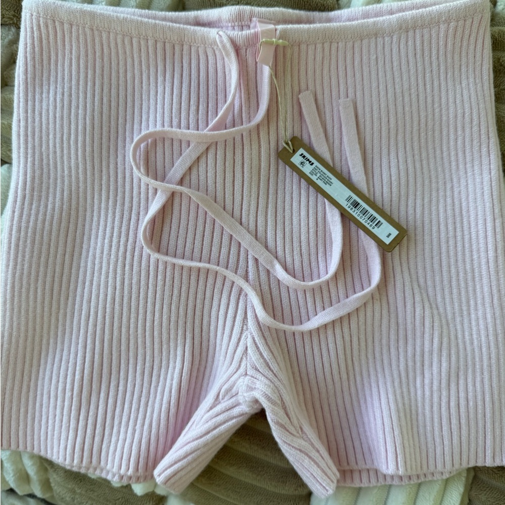Skims Pink Ribbed Knit Shorts